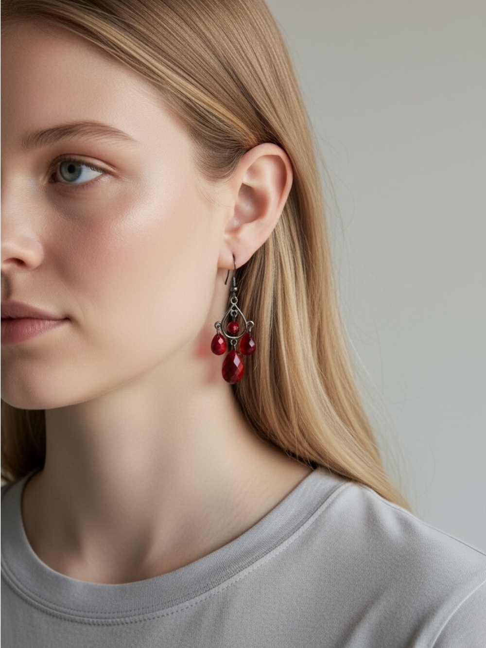 10/1 Red Teardrop Chandelier Earrings - Women Jewelry